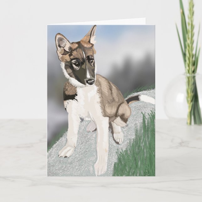 Magnifique carte de vœux vierge chiot Husky  (Devant)