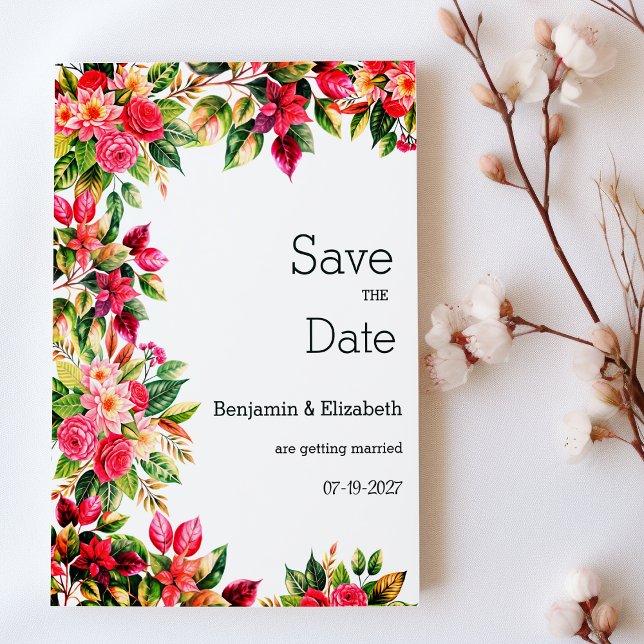Magnifique carte d'invitation florale de campagne  (Colorful beautiful country floral Save the Date)