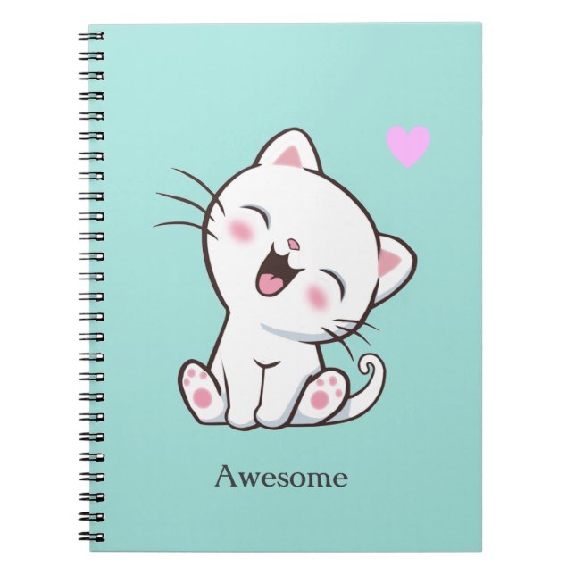 Magnifique chaton mignon sur un cahier sarcelle cl (Devant)
