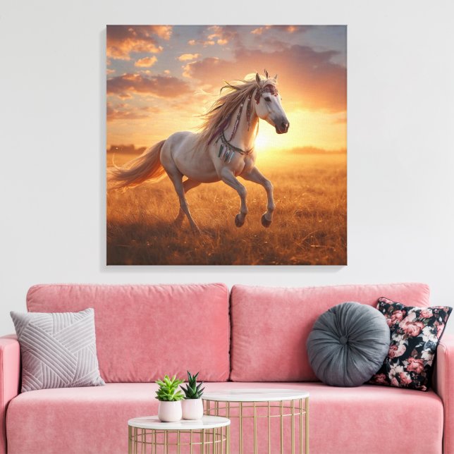 Magnifique Cheval Blanc Art Mural | Élégant (Insitu(Salon))