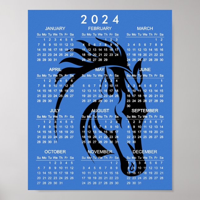 Magnifique Cheval Noir Affiche de Calendrier 2024 (Devant)
