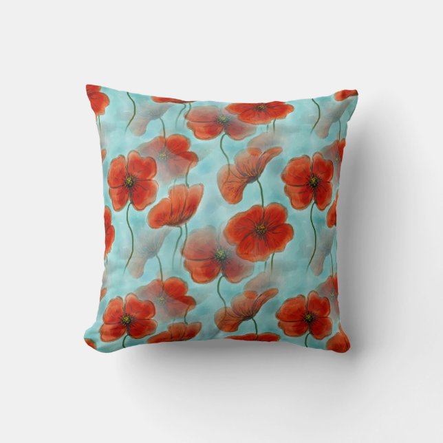 Magnifique Coussin de Jeté Floral Rouge (Recto)