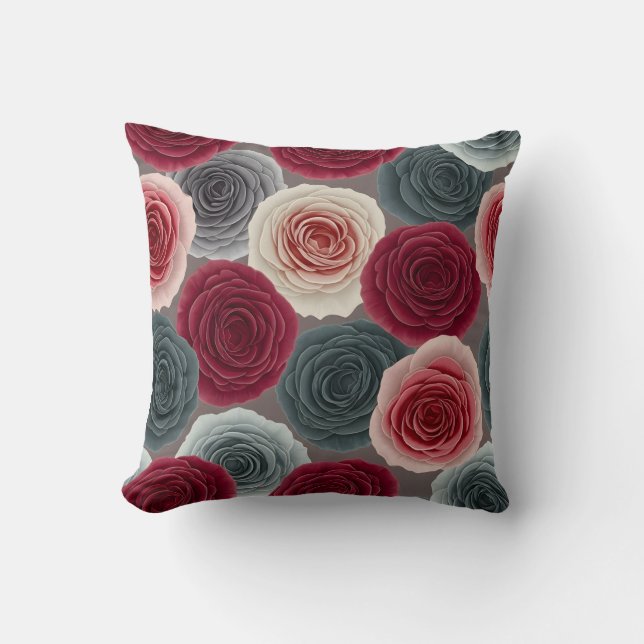 Magnifique Coussin de Jetée à Motif de Rose Fleura (Recto)