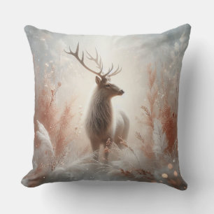 Magnifique Coussin de Lancer de Cerf d'Hiver