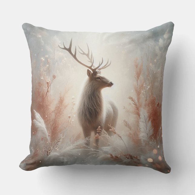 Magnifique Coussin de Lancer de Cerf d'Hiver (Recto)