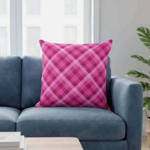 Magnifique Coussin Jeté à Carreaux Rose Magenta