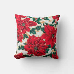 Magnifique coussin jeté aux poinsettias rouges