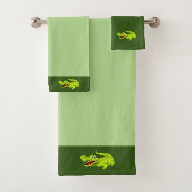 Magnifique crocodile sur serviettes de bain vert c (En situation)