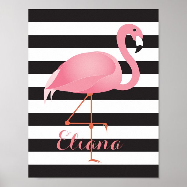 Magnifique, élégante affiche flamingo avec nom (Devant)