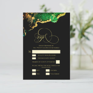 Magnifique Gold Bronze Vert Gold Mariage Carte RSV