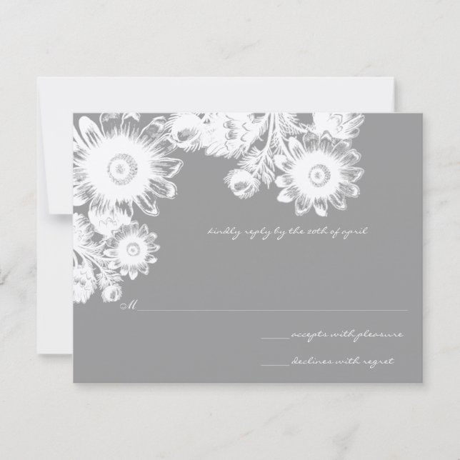 Magnifique Gris Vintage Floral Wedding Carte RSVP (Devant)