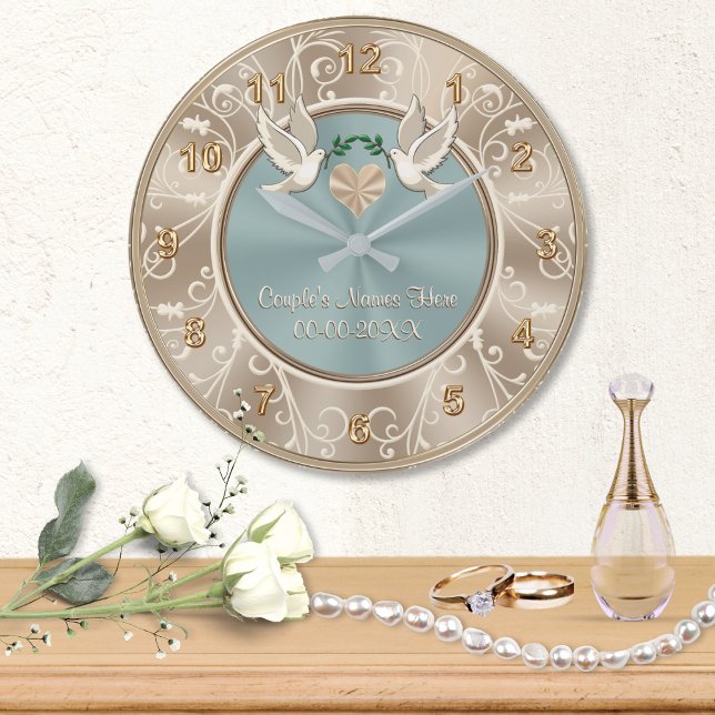 Magnifique horloge Mariage PERSONNALISÉE avec VOTR (Personalized wall clock for wedding gift. Love Birds wedding gifts. Elegant wedding gift for friends)