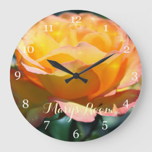 Magnifique horloge murale fleur de rose jaune avec