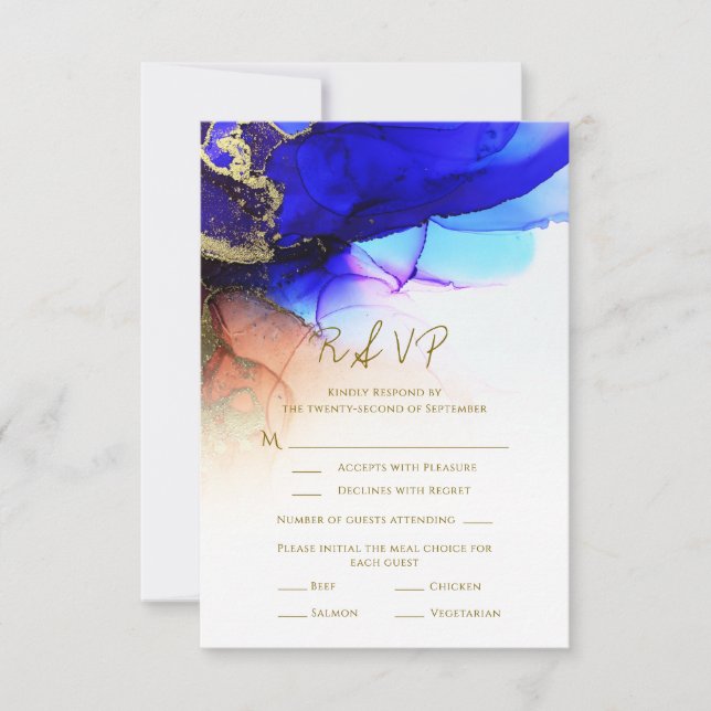 Magnifique Indigo Blue Orange Gold Wedding Carte R (Devant)