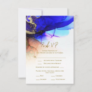 Magnifique Indigo Blue Orange Gold Wedding Carte R