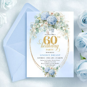 Magnifique Invitation Boho Fleurs Bleu Poussiéreux