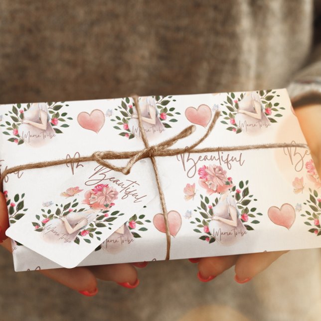 Magnifique Mama pour envelopper des feuilles de pa (Congratulate the beautiful mommy to be with this lovely watercolor wrapping paper set! )