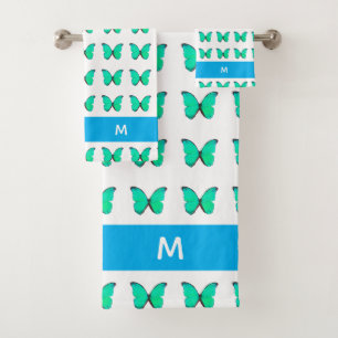 Magnifique motif papillon turquoise sur fond blanc