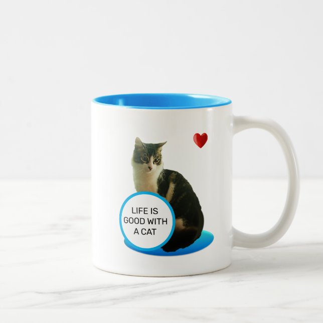 Magnifique mug deux tons chat tigré & coeur (Droit)