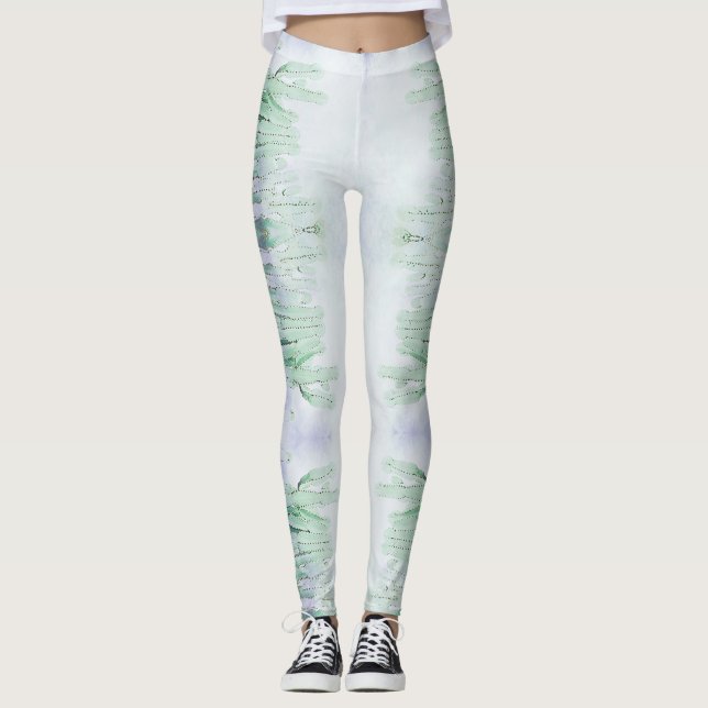Magnifique Pale Green Cactus Motif Leggings (Devant)