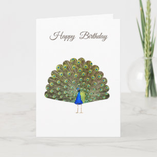 Magnifique paon sur carte d'anniversaire blanche