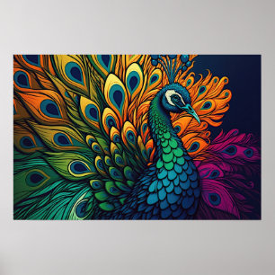 Magnifique Peacock Coloré, Style Art Déco