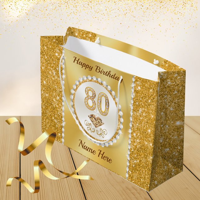 Magnifique Personnalisé, 80e Anniversaire Sacs Cad (80th birthday gift bags, for women. Pretty Elegant Personalized, 80th birthday gift bag.)