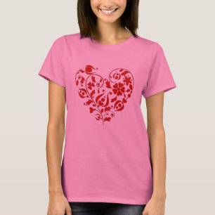 Magnifique Red Floral Heart Saint Valentin T-shirt