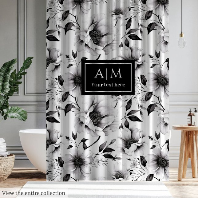 Magnifique rideau de douche aux fleurs noir et bla (Magnificent black and white flowers shower curtain)