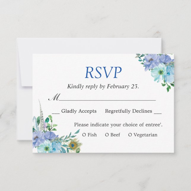 Magnifique Sapphire bleu Floral Chic Wedding RSVP (Devant)