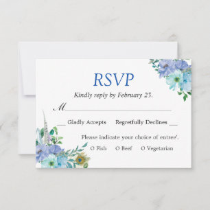 Magnifique Sapphire bleu Floral Chic Wedding RSVP