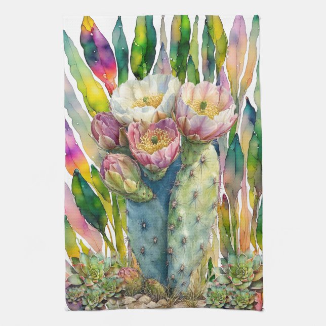 Magnifique serviette de cuisine aux cactus succule (Vertical)