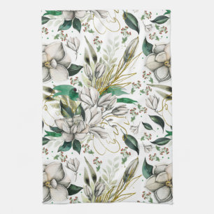 Magnifique serviette de cuisine florale Magnolias