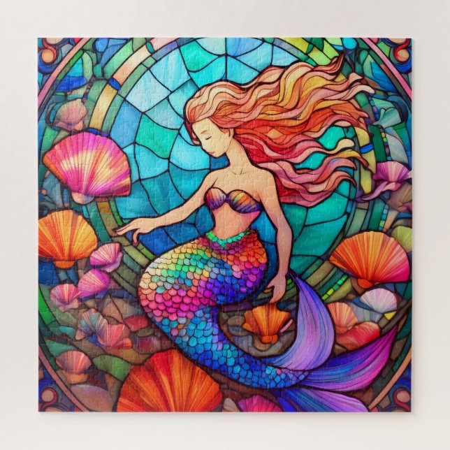 Magnifique sirène vitrail art puzzle (Vertical)