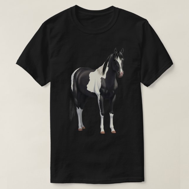 Magnifique T-shirt Cheval Peinture noir Pinto Pain (Design devant)