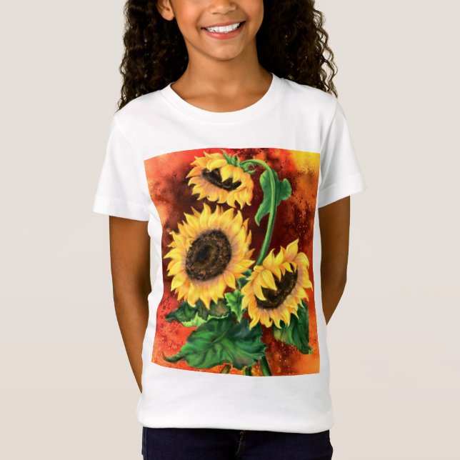 Magnifique T-shirt Trois Tournesols - Peinture (Devant)