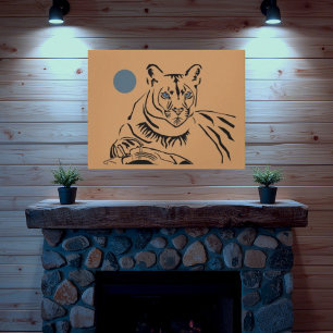Magnifique toile minimaliste d'art de lion de mont