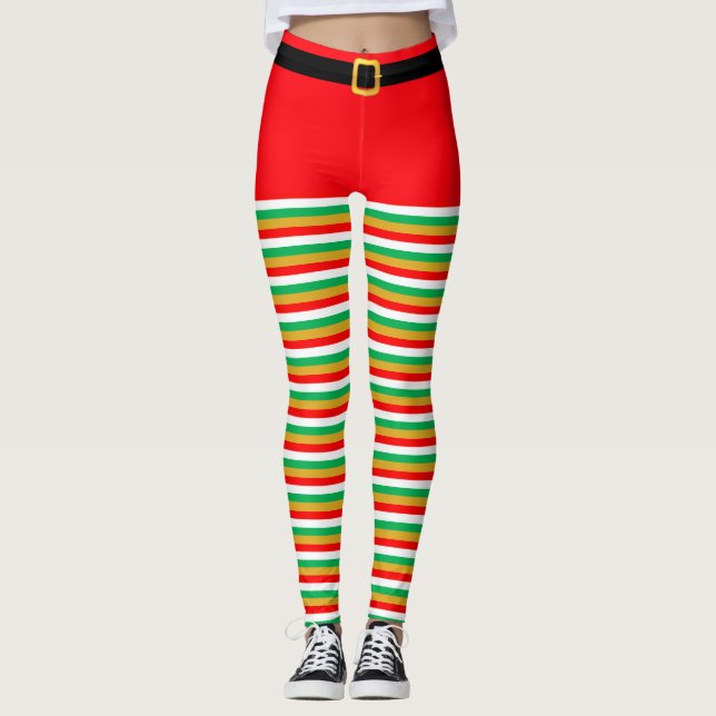 Magnifiques collants rayés de lutin de Noël (Devant)