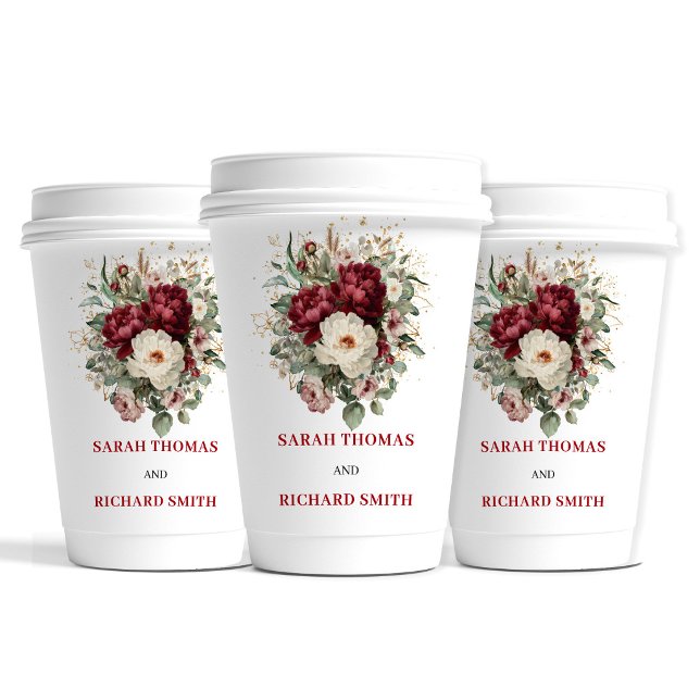 Magnifiques gobelets en papier bordeaux rose pour  (Beautiful Blush Burgundy Wedding Paper Cups)