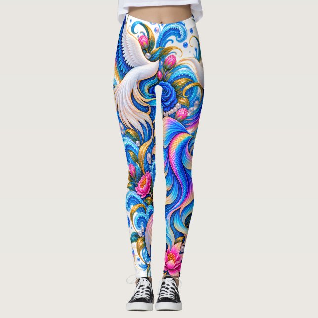 Magnifiques leggings d'art Cygne & Lotus (Devant)