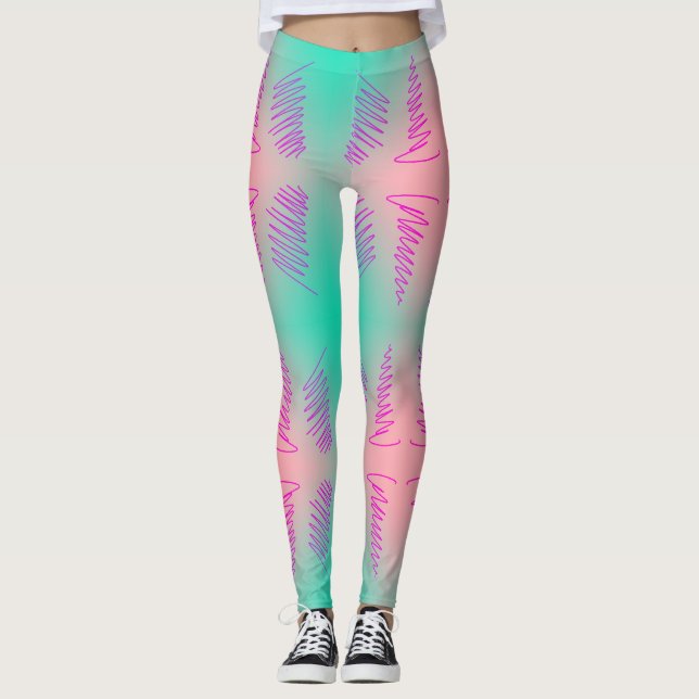 Magnifiques Leggings Imprimés d'Art Abstrait Turqu (Devant)