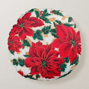 Magnifiques poinsettias rouges Coussin rond