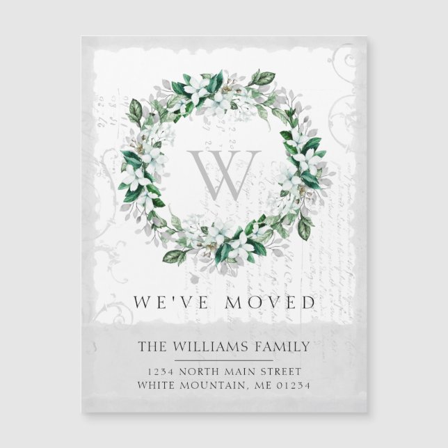 Magnolia Aquarelle Florale Wreath Monogramme Moteu (Devant)