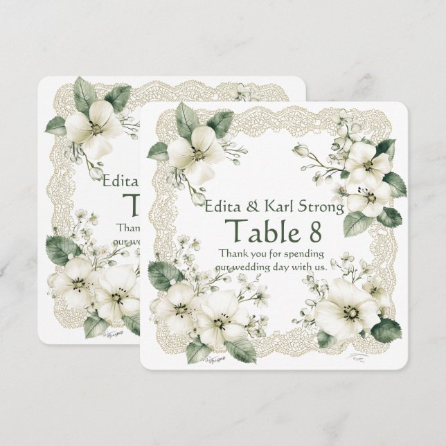 Magnolia Blanc Or Numéro de Table Floral Merci (Devant / Derrière)
