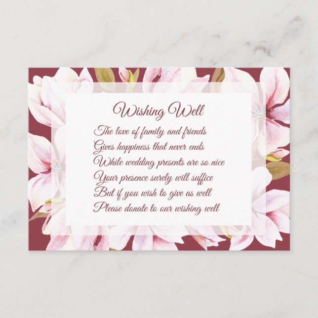 Magnolia Burgundy Mariage Wishing Well Cartes (Devant)