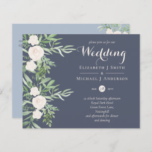 Magnolia Dusty Blue Flower Wedding Invite BUDGET
