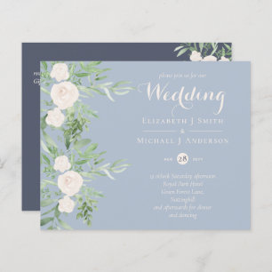 Magnolia Dusty Blue Flower Wedding Invite BUDGET