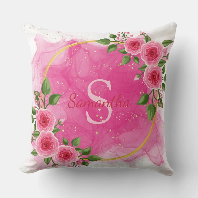 Magnolia Élégant | Coussin Décoratif Monogrammé Ro (Recto)