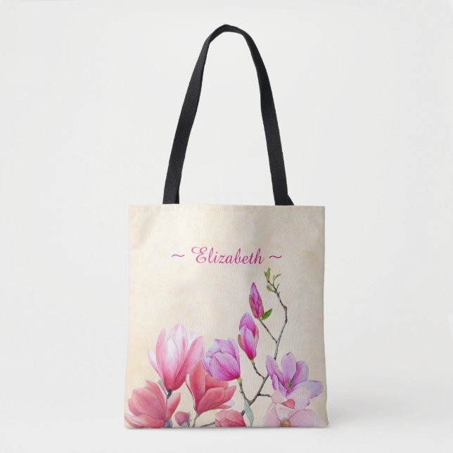 Magnolia en Aquarelle rose sur Sac fourre-tout crè (Devant)