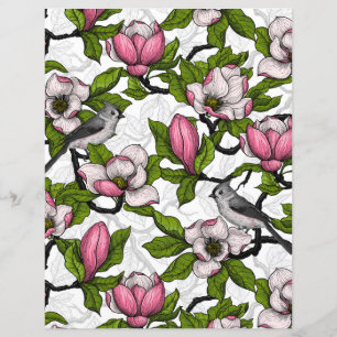 magnolia en fleurs et mésange oiseau